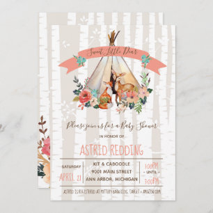 Boho Frühling kleine Rotwild-WaldBabyparty Einladung