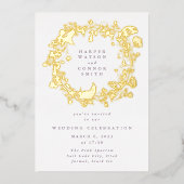 Boho Frühling Kranz Wildblume Pampas Pressed Gold Folieneinladung (Vorderseite)