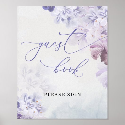 Boho-Frühlings-lila staubblaue Blumen-Gästebuch Poster (Vorne)