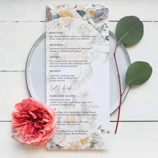 Boho-Frühlingsblumen | Hochzeitsmenü Menükarte