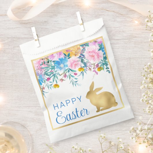 Boho Frühlingsblumen und Gold Bunnies Happy Oaster Geschenktütchen (Ausgeschnitten)