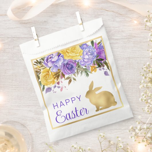Boho Frühlingsblumen und Gold Bunnies Happy Oaster Geschenktütchen (Ausgeschnitten)
