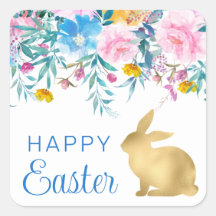 Boho Frühlingsblumen und Gold Bunnies Happy Oaster