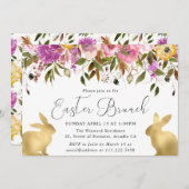 Boho Frühlingsblumen und Gold Bunnies Osterbrunch Einladung (Vorne/Hinten)