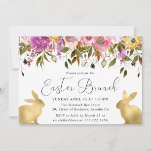 Boho-Frühlingsblumen und goldene Osterhasen-Osterb Einladung