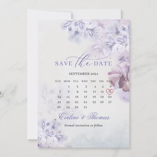 Boho Frühlingslila Blumen maul Monatskalender Save The Date (Vorderseite)