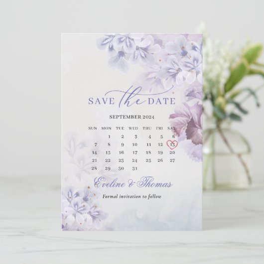 Boho Frühlingslila Blumen maul Monatskalender Save The Date (Stehend Vorderseite)