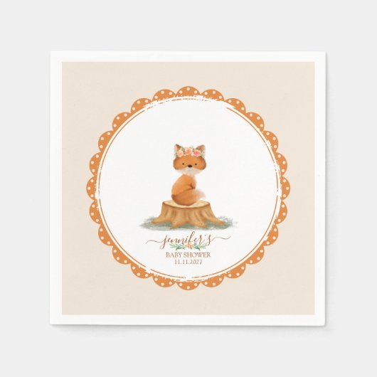 Boho Fuchs Baby Shower Wasserfarbe Serviette (Vorderseite)