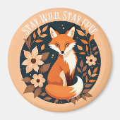 Boho Fuchs 'Bleib wild, bleib frei' Wald-Design Magnet (Vorne)