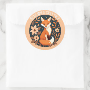 Boho Fuchs "Bleib wild, bleib frei" Wald-Design Runder Aufkleber