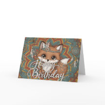 Boho Fuchs Geburtstagskarte 