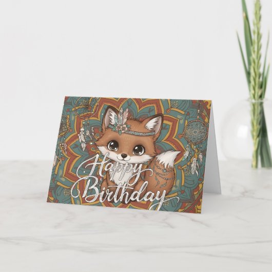 Boho Fuchs Geburtstagskarte  Karte (Vorderseite)