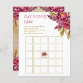 Boho Fuchsia Peony Blooms Baby Shower Bingo Card (Vorne/Hinten)