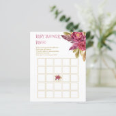 Boho Fuchsia Peony Blooms Baby Shower Bingo Card (Stehend Vorderseite)
