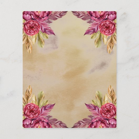 Boho Fuchsia Peony Blooms Baby Shower Bingo Card (Rückseite)
