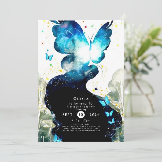 Boho Fun Butterfly Geburtstag Einladung (Stehend Vorderseite)