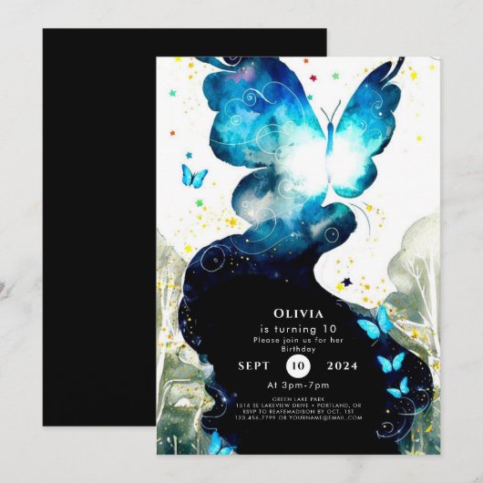 Boho Fun Butterfly Geburtstag Einladung (Vorne/Hinten)