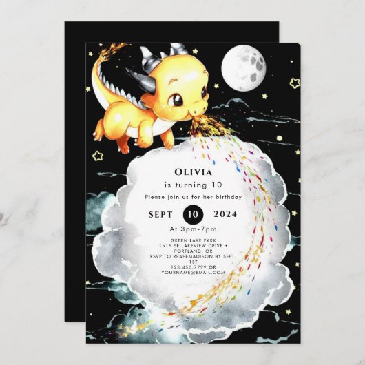 Boho Fun Dragon Birthday Einladung (Vorne/Hinten)