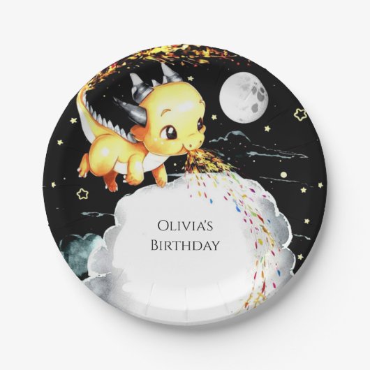Boho Fun Dragon Birthday Pappteller (Vorderseite)
