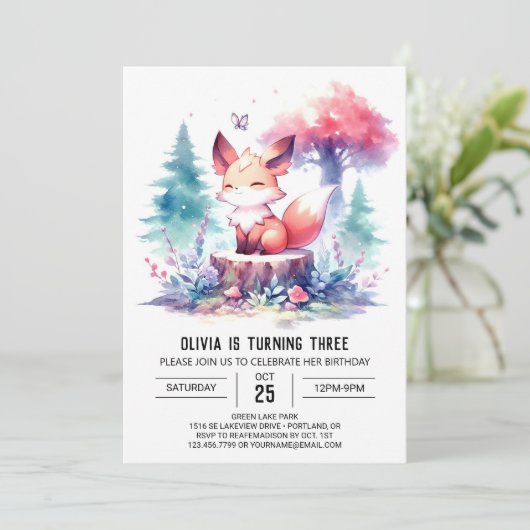 Boho Fun Fox Geburtstag digital Einladung (Stehend Vorderseite)