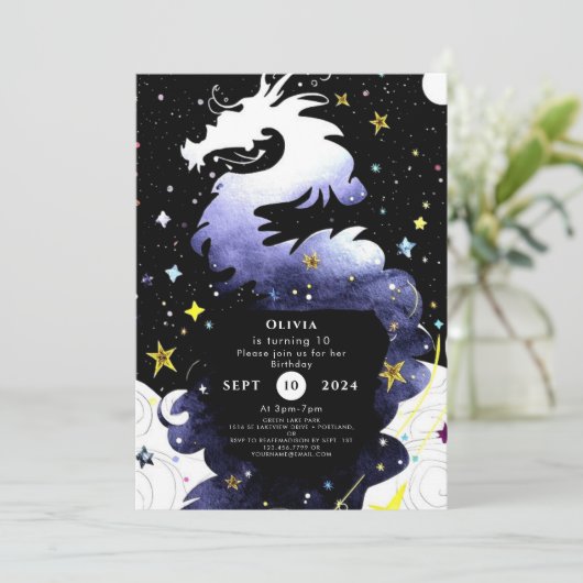 Boho Fun Magic Dragon Birthday Einladung (Stehend Vorderseite)