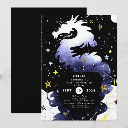 Boho Fun Magic Dragon Birthday Einladung (Vorne/Hinten)