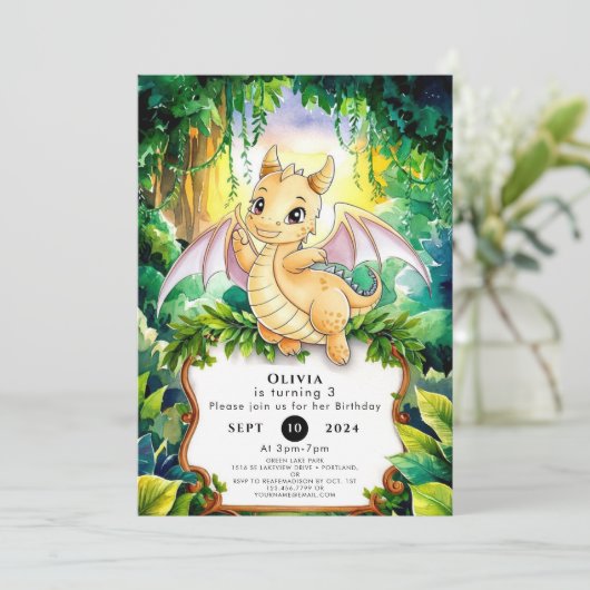 Boho Fun Magic Dragon Birthday Einladung (Stehend Vorderseite)