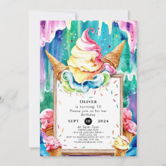 Boho Fun Magic Ice Cream Geburtstag Einladung