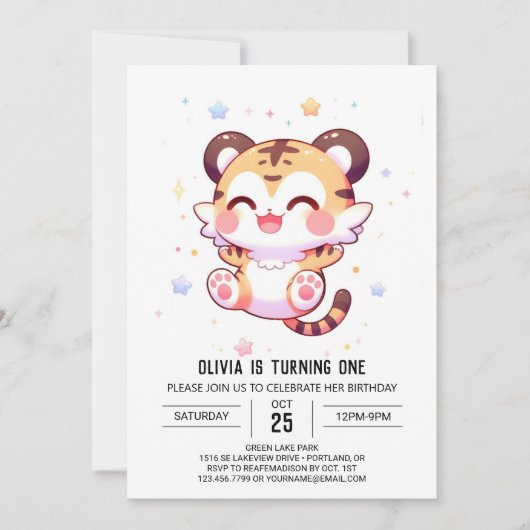 Boho Fun Tiger 1. Geburtstag Einladung (Vorderseite)
