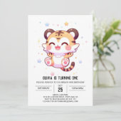 Boho Fun Tiger 1. Geburtstag Einladung (Stehend Vorderseite)