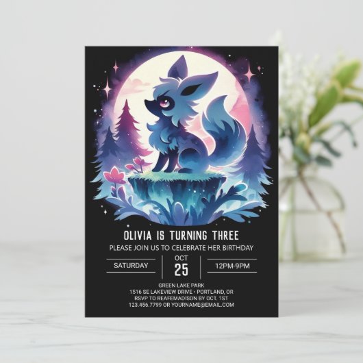 Boho Fun Wolf Birthday Einladung (Stehend Vorderseite)