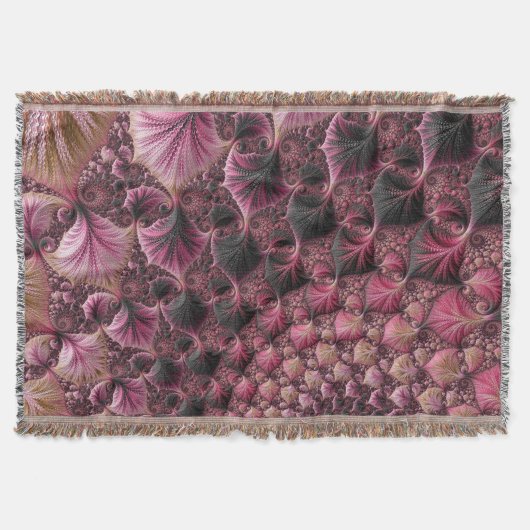 Boho Funky Eclectic Pink Black Abstrakt Fraktal Decke (Vorderseite)