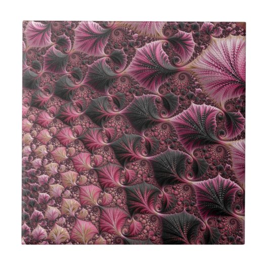 Boho Funky Eclectic Pink Black Abstrakt Fraktal Fliese (Vorderseite)