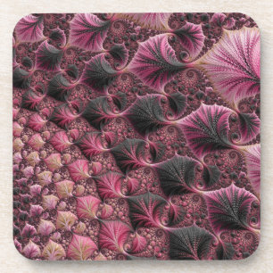 Boho Funky Eclectic Pink Black Abstrakt Fraktal Getränkeuntersetzer