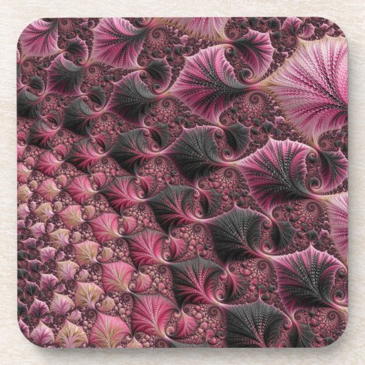 Boho Funky Eclectic Pink Black Abstrakt Fraktal Getränkeuntersetzer (Vorderseite)