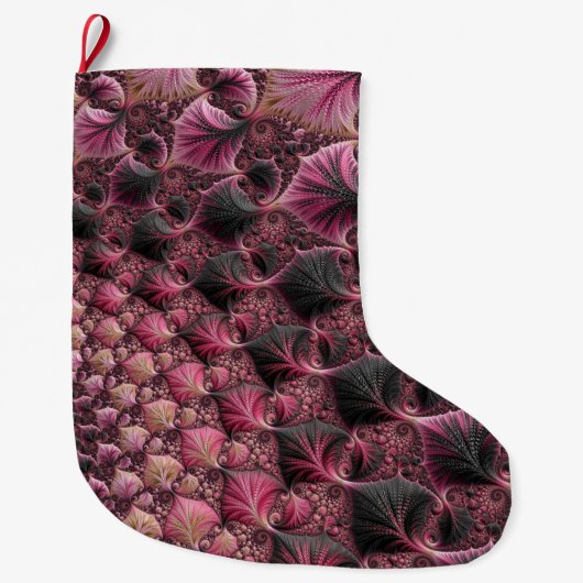 Boho Funky Eclectic Pink Black Abstrakt Fraktal Großer Weihnachtsstrumpf (Vorderseite)