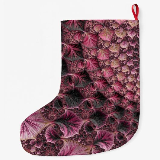 Boho Funky Eclectic Pink Black Abstrakt Fraktal Großer Weihnachtsstrumpf (Rückseite)