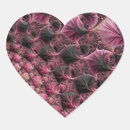 Boho Funky Eclectic Pink Black Abstrakt Fraktal Herz-Aufkleber (Vorderseite)