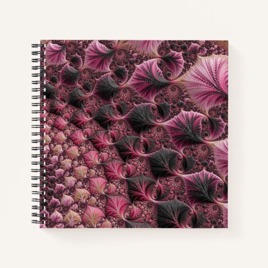 Boho Funky Eclectic Pink Black Abstrakt Fraktal Notizblock (Vorderseite)