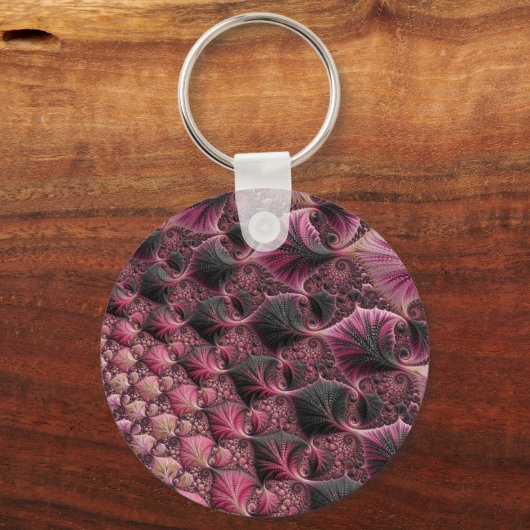 Boho Funky Eclectic Pink Black Abstrakt Fraktal Schlüsselanhänger (Vorderseite)