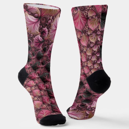 Boho Funky Eclectic Pink Black Abstrakt Fraktal Socken (Gewinkelt)