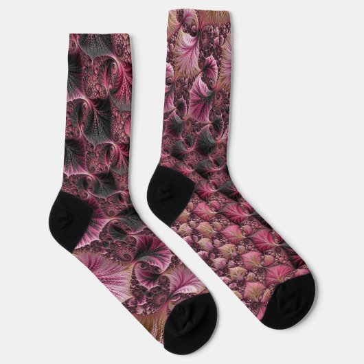 Boho Funky Eclectic Pink Black Abstrakt Fraktal Socken (Rechts)