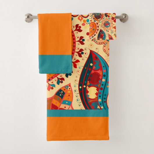 Boho Funky Trendy Retro Abstraktes Muster Badhandtuch Set (Insitu)
