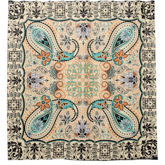 Boho Funky Trendy Retro abstraktes Muster Duschvorhang (Vorderseite)