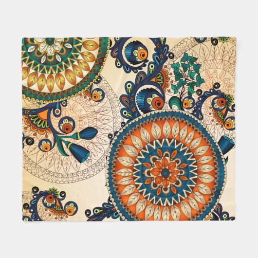 Boho Funky Trendy Retro abstraktes Muster Fleecedecke (Vorderseite (Horizontal))