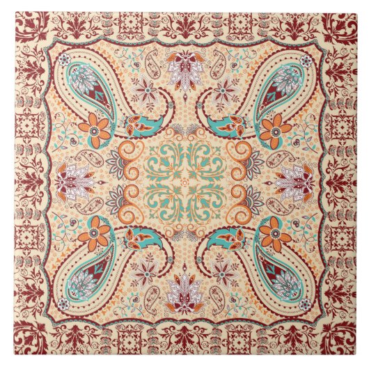 Boho Funky Trendy Retro abstraktes Muster Fliese (Vorderseite)