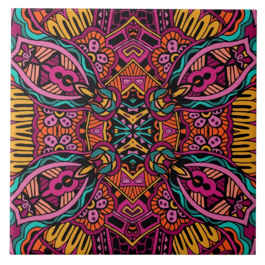 Boho Funky Trendy Retro abstraktes Muster Fliese (Vorderseite)