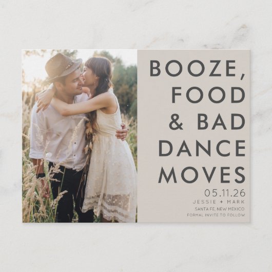 Boho Funny Foto Wedding Save the Date Ankündigungspostkarte (Vorderseite)