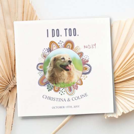 Boho Funny Pet Dog Cat Photo Personalised Wedding  Serviette