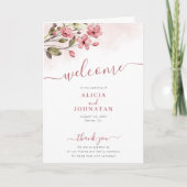 Boho Garden Aquarell Blütenrot Rosa Hochzeit Programm (Vorderseite)